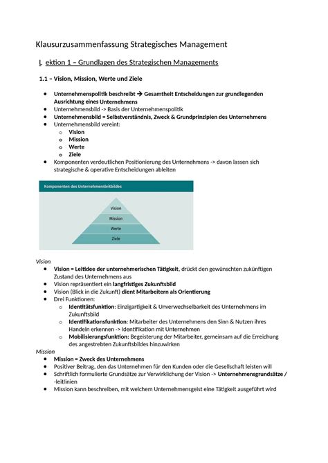 Zusammenfassung Strategisches Management für Klausur