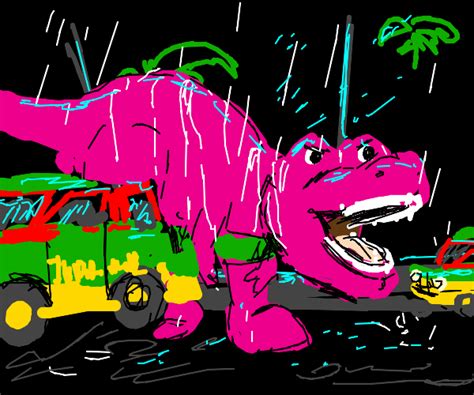 Jurassic park but barney - Drawception