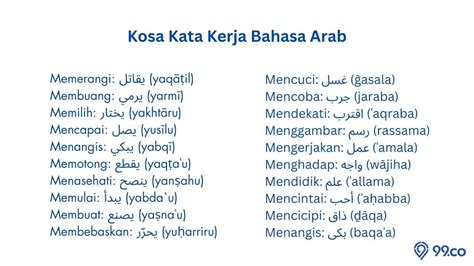 120 Kosa Kata Kerja Bahasa Arab Lengkap Dengan Artinya