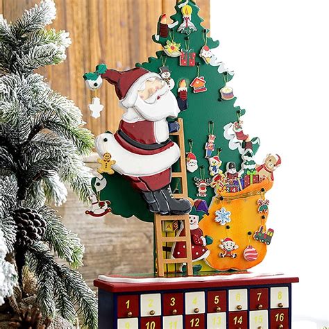 CALENDARIO DELL AVVENTO BABBO NATALE IN LEGNO 24 CASSETTI DECORAZIONI