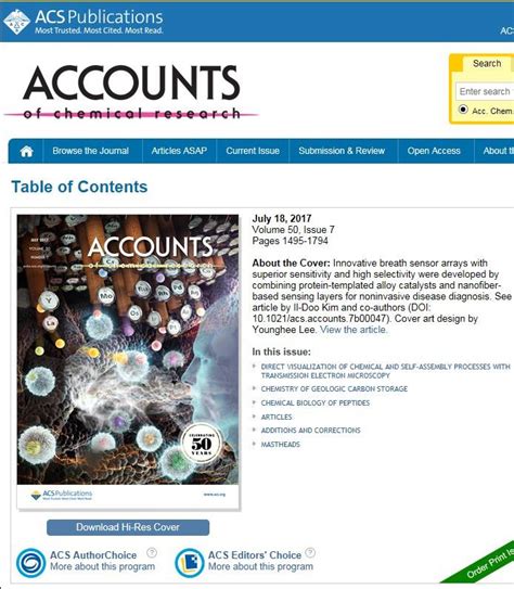 Acs Accounts Of Chemical Research Publishing News