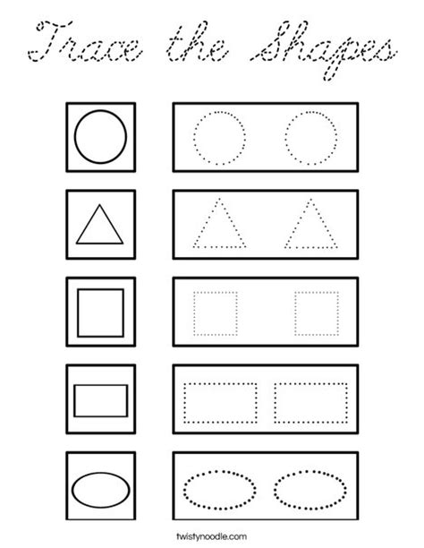 Trace The Shapes Coloring Page Cursive Twisty Noodle