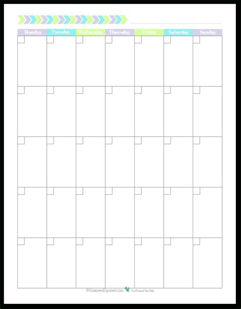 Blank Monthly Calendar Monday Start | Calendar Template Printable