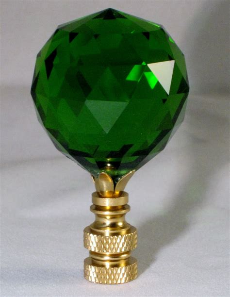 Crystal Faceted Ball Lamp Finial Green Polished Brass Finish Lamp