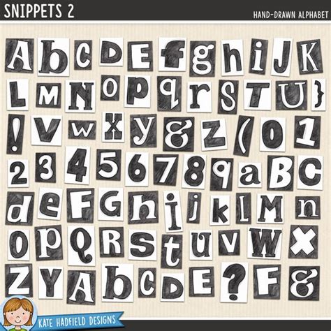 Snippets Alpha 2 - hand-drawn ransom note digital scrapbook alpha ...