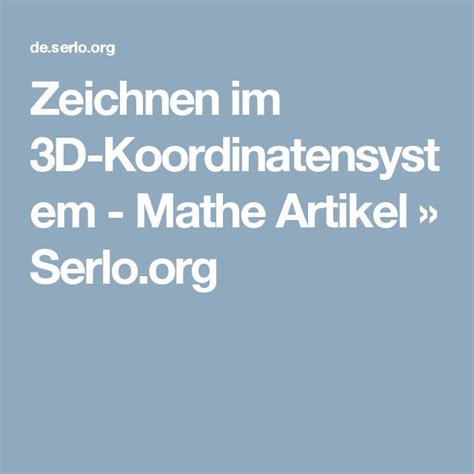 Zeichnen Im 3D Koordinatensystem Lernen Mit Serlo