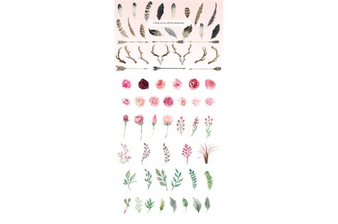 Rustic Watercolor Floral Design Kit By Birdiy Design Thehungryjpeg