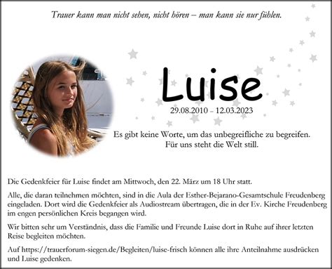 Gedenkfeier für Luise als Audiostream in der Aula