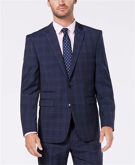 Vince Camuto Mens Slim Fit Stretch Medium Blue Wool Plaid Suit