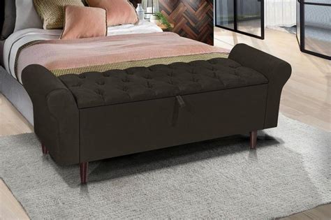 Recamier Báu Para Cama Casal 150 Cm Pés Palito Retro Marrom MEGA