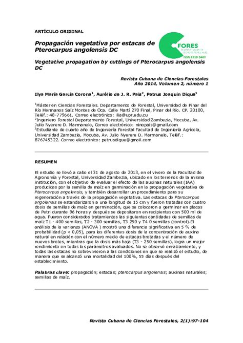 (PDF) Propagación vegetativa por estacas de Pterocarpus angolensis DC ...