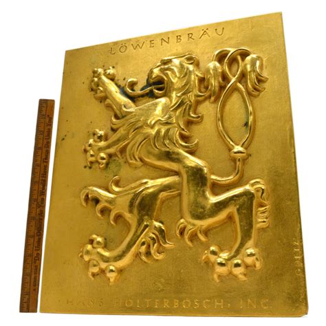 Vintage Copper Brassbronze Plaque Rare Lowenbrau Rampant Lion Signe