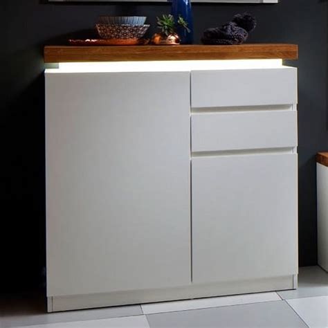 Romina Shoe Storage Cabinet In Knotty Oak And Matt White With Led