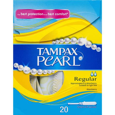 Tampax Pearl Regular Tampons Light Flow With Plastic Applicator 20 Pack