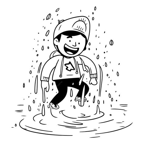 Premium Vector Cartoon Boy Playing In A Puddle On White Background