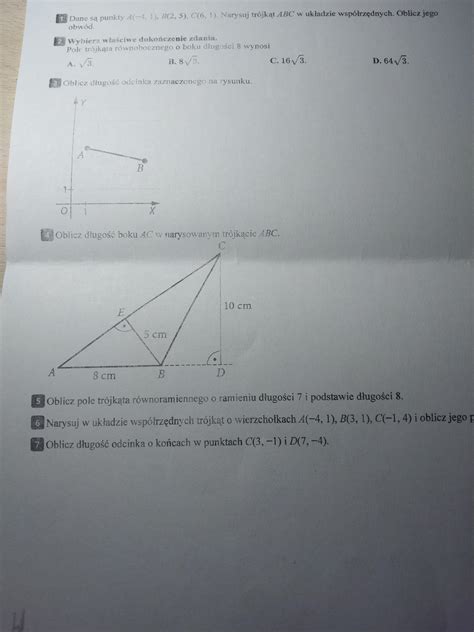 Dane są punkty A 4 1 B 2 5 C 6 1 Narysuj trójkąt ABC w układzie