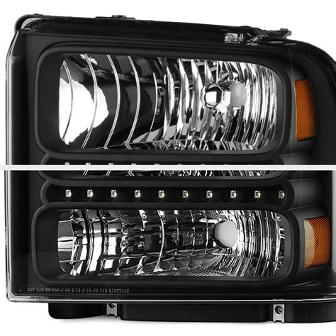 2005 2007 Ford F250 F350 F450 Superduty Led Drl Strip Black Headlight Assembly Ebay