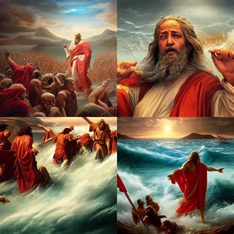 Krea Illustration Of Moses Parting The Red Sea Realistic Painting