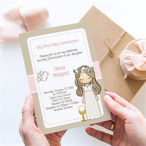 First Communion Invitation • Set of 12 Cards – PinkPaperStudio
