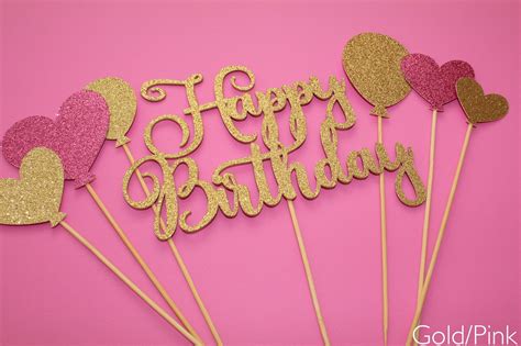 Glitter Script Happy Birthday Balloon Cake Topper Cursive Etsy