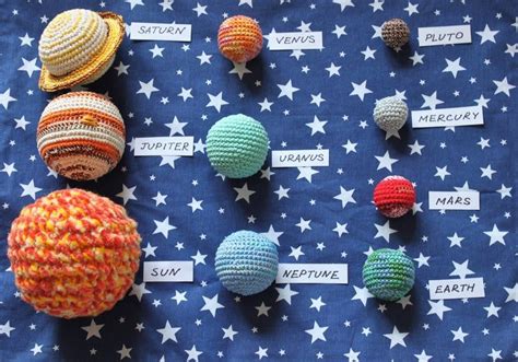 Crocheted Solar System Set Of Stuffed Planets In Textile Bag Crochet