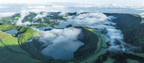 Luftaufnahme Des Kratersees Lagoa Das Furnas Von Oben Azoren Insel