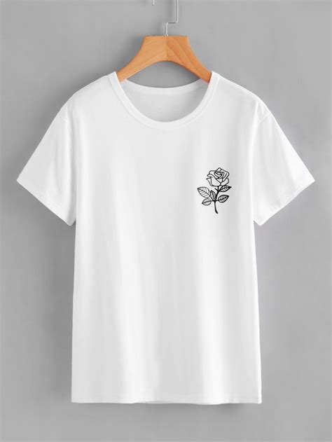 Romwe Rose Print T Shirt Print Clothes Shirt Print Design Floral