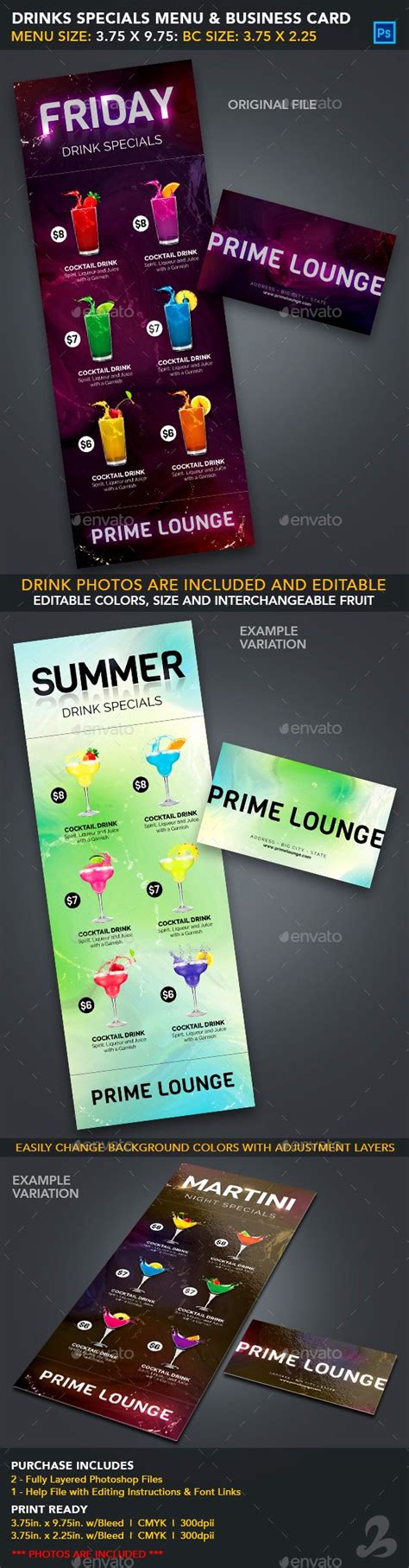 Drink Specials Menu And Business Card Template 1 Menu Card Template