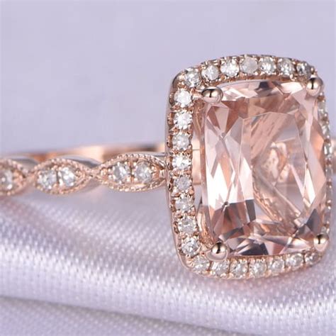 9mm Cushion Cut Morganite Engagement Ring Rose Gold Morganite Etsy