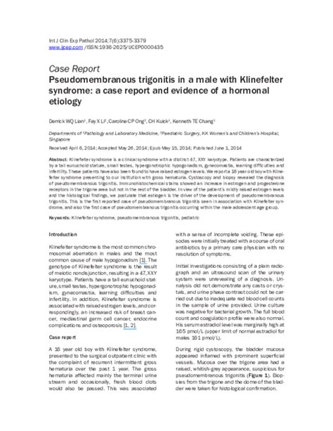 Pdf Pseudomembranous Trigonitis In A Male With Klinefelter Syndrome