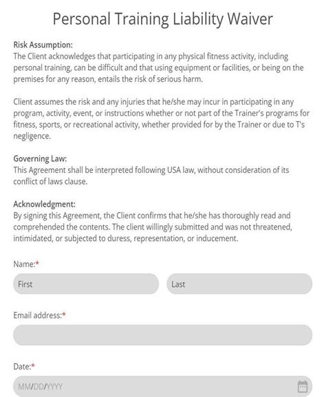 Personal Training Liability Waiver Form Template Formbuilder
