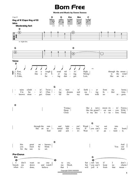 Born Free by Kid Rock - Guitar Lead Sheet - Guitar Instructor