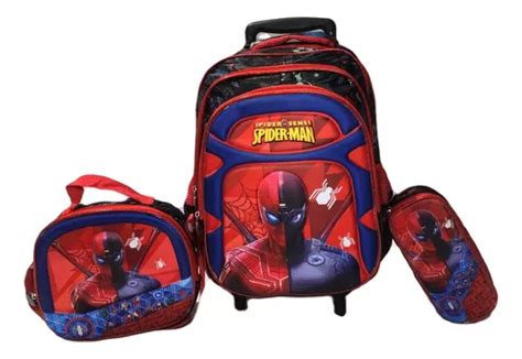 Kit Escolar Mochila Rodinha Homem Aranha Spiderman Lanc Esto