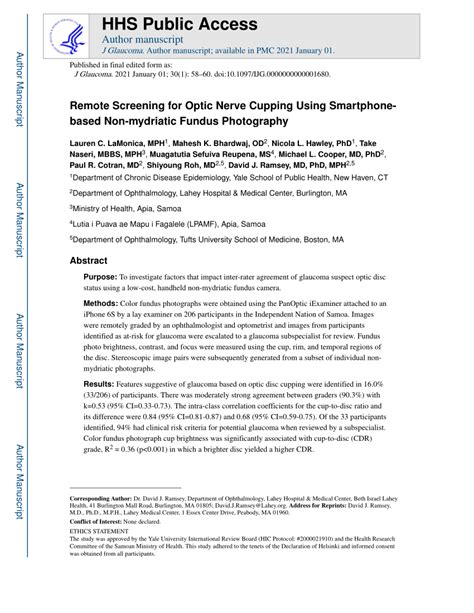 Pdf Remote Screening For Optic Nerve Cupping Using Smartphone Based