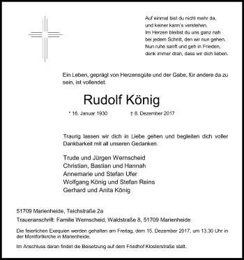 Traueranzeigen Von Rudolf K Nig Wirtrauern