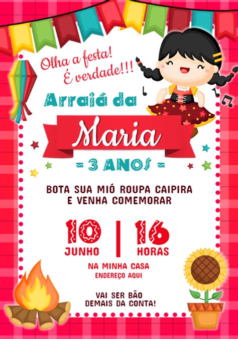 Fazer convite online convite digital Festa junina arraiá