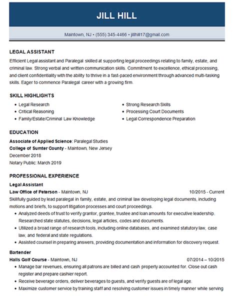 Legal Assistant Resume Example - Law, Research, Courts