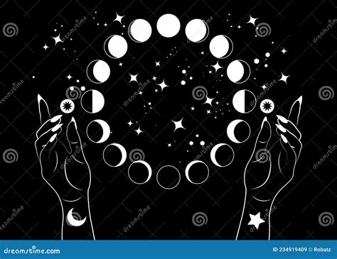 Mystical Moon Phases And Woman Hands Triple Moon Pagan Wiccan Goddess