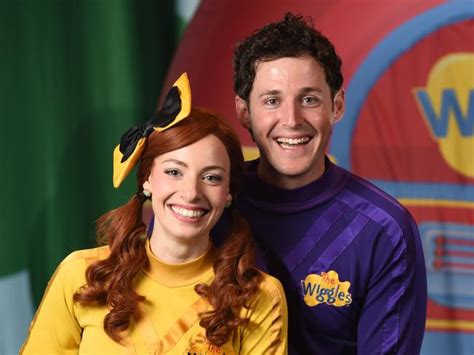 Purple Wiggle Lachlan Gillespie and Yellow Wiggle Emma Watkins tie the ...