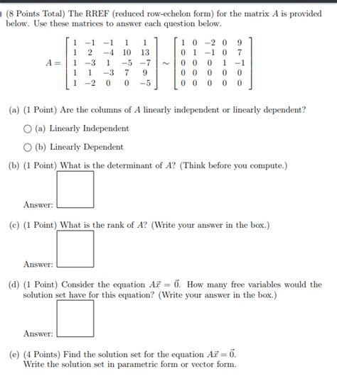 Solved 8 Points Total The RREF Reduced Row Echelon Form Chegg