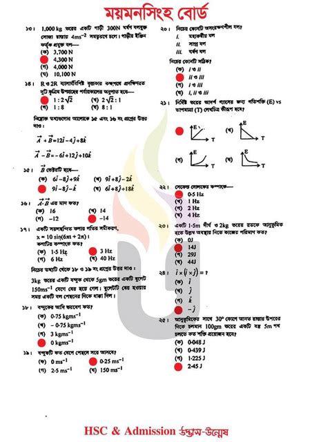 HSC Physics 1st Paper Question Solution Mymensingh Board 2023