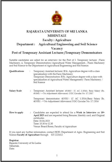 Temporary Assistant Lecturer Temporary Demonstrator Faculty Of