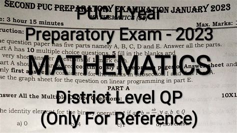 Puc Ii Year Maths Preparatory Exam Question Papers For