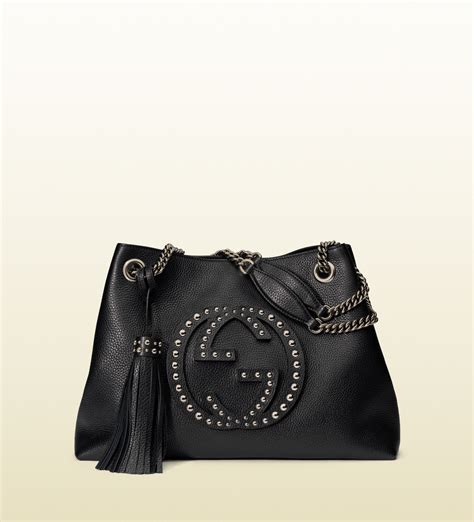 Lyst Gucci Soho Studded Leather Shoulder Bag In Black