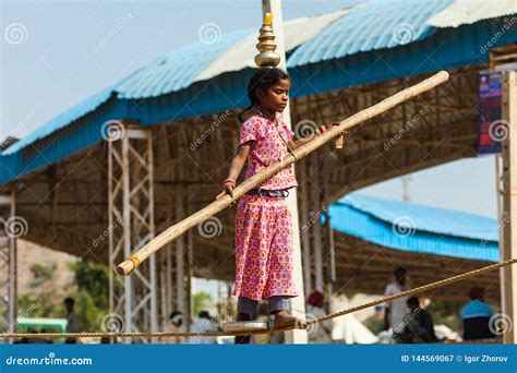 Girl Equilibrist Hanging Upside Down In Circus Slender Woman Showing