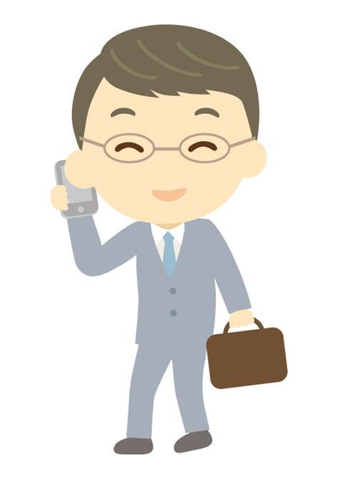 スマホで電話をしている男性会社員のイラスト 無料のフリー素材 イラストエイト