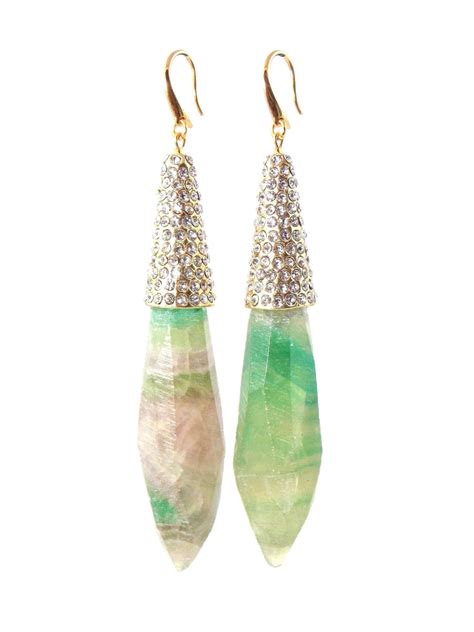 Green Chunky Gemstone Crystal Pendant Statement Earrings Kmagnifiquedesigns