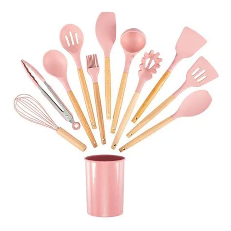 Kit De Utensílios De Cozinha 12 Peças Silicone Rosa Parcelamento