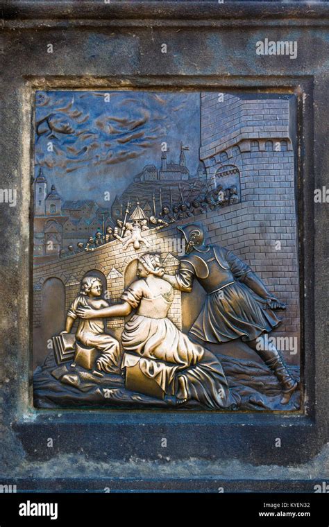 An Old Relief Below The Statue Of St John Of Nepomuk On Charles Bridge