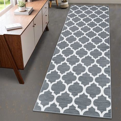 Caromio X Hallway Runner Rug Grey Geometric Trellis Area Rug